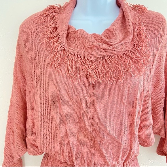 FINAL SALE!! FAYE California Vintage 80s Cowl-neck Linen Weave Fringe P/S - Picture 3 of 6